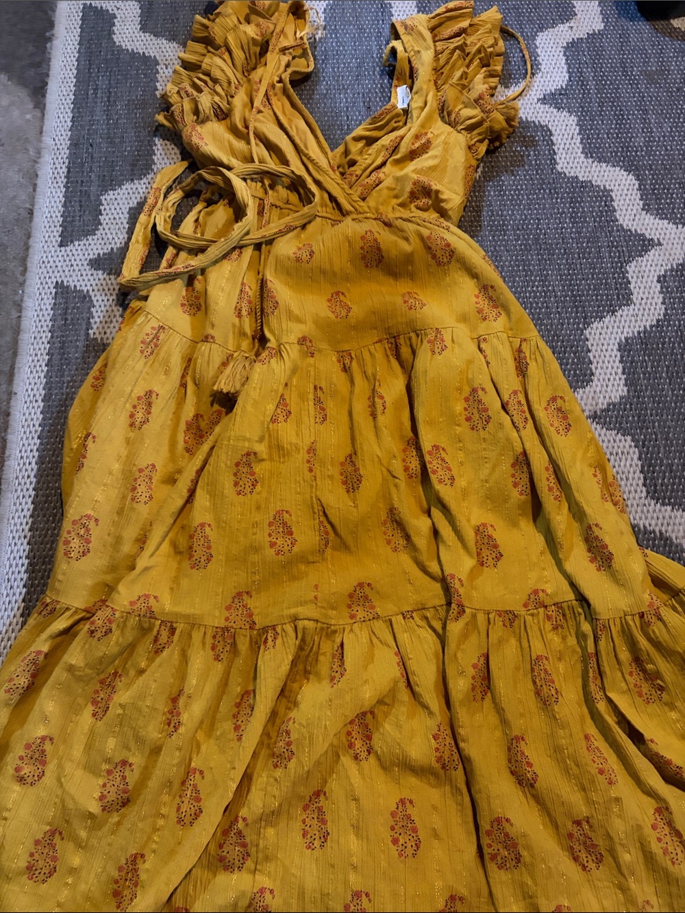 Boho Mustard Floral Tiered Maxi Dress with Ruffle Straps
